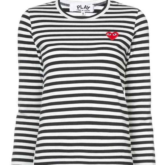 Comme Des Garcons Play Heart Patch Striped T- Shirt Size XL - Picture 2 of 7